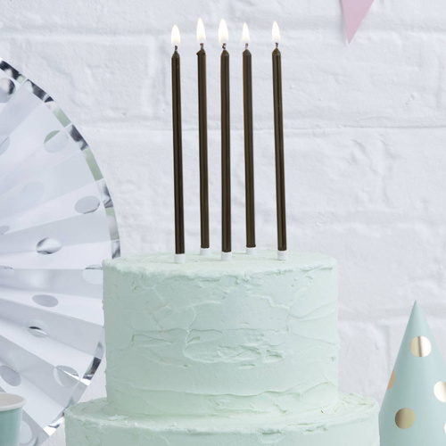 BLACK Tall Cake Candles (Pack of 12)