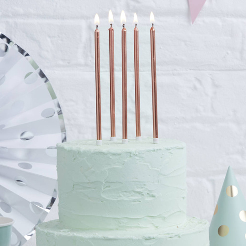 ROSE GOLD Tall Cake Candles (Pack of 12)