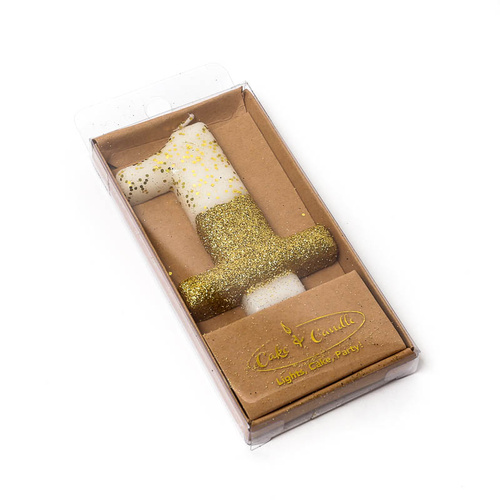 Gold Glitter Dipped Candle - Number 1