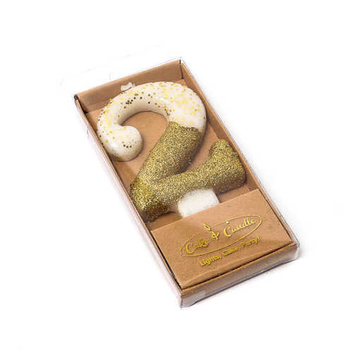 Gold Glitter Dipped Candle - Number 2