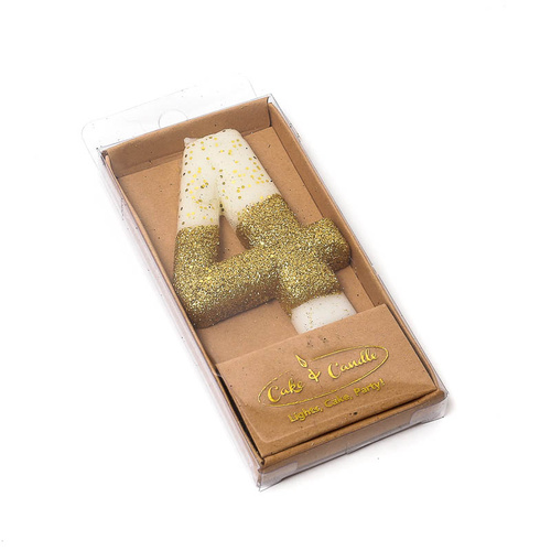 Gold Glitter Dipped Candle - Number 4