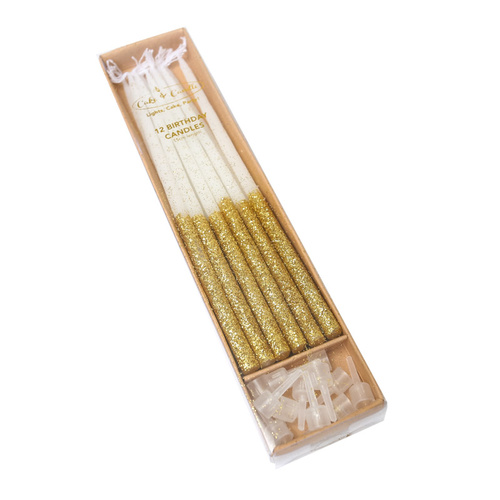 Gold Glitter Dipped Candles (12 Pack)