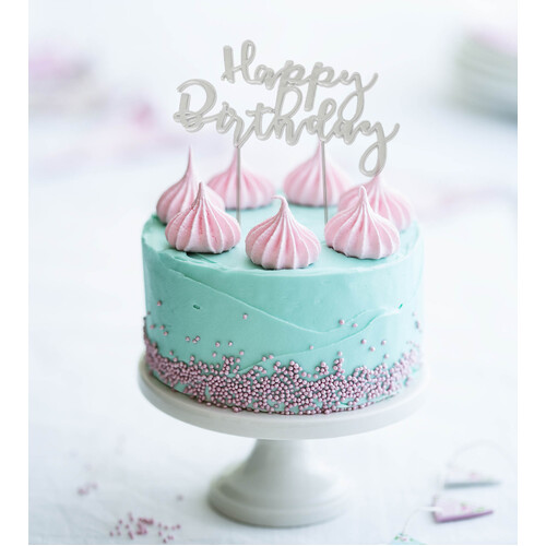 Silver Cake Topper - HAPPY BIRTHDAY