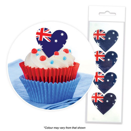 AUSTRALIAN FLAG HEART | Edible Cupcake Toppers | 16 Pieces