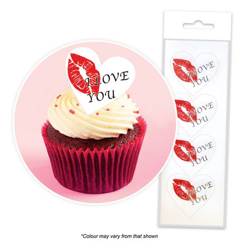 I LOVE YOU HEART | Edible Cupcake Toppers | 16 Pieces