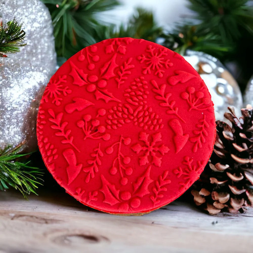 COOKIE DEBOSSER - Christmas Holly & Pinecone Background Large
