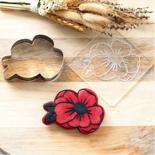 Poppy Flower (Stamp Set) Raise It Up / Deboss Cookie Stamp + Stainless Steel Cookie Cutter